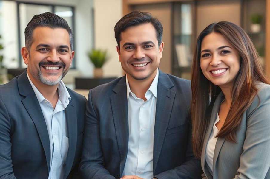 Hispanic legal team of three lawyers in Orlando FL office